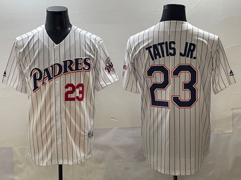 Men 2025 San Diego Padres #23 Tatis jr White Stripe Throwback Game Nike MLB Jersey style 3->san diego padres->MLB Jersey
